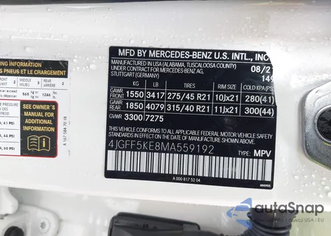 2021 Mercedes-Benz Gls 450 4Matic z USA, uszkodzony, nr VIN 4JGFF5KE8MA559192